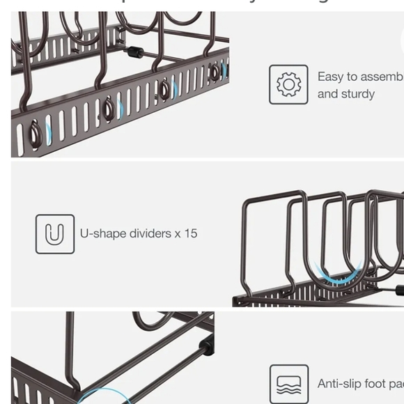 Puricon 15 Adjustable Dividers Pot Rack Pan Lid Organizer, 3 in 1 set Bronze H1 - Picture 4 of 7